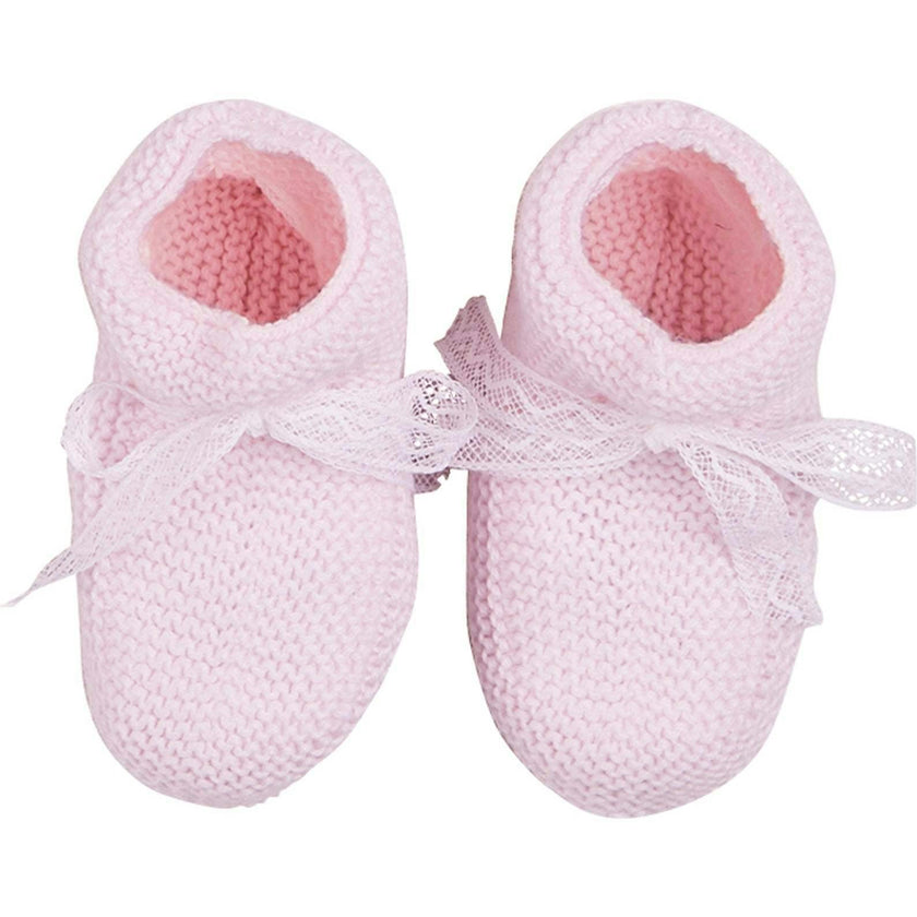 Lace Detail Knitted Booties in Baby Pink (0-6mths)