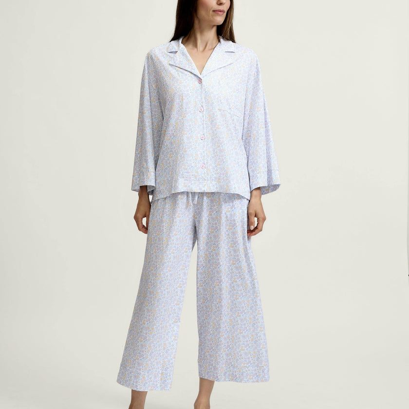 The Olivia Wide Leg Pajama Set in Fleur Blanche