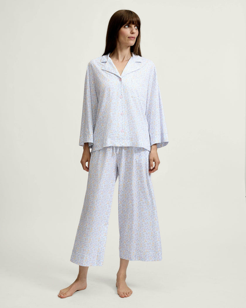 The Olivia Wide Leg Pajama Set in Fleur Blanche