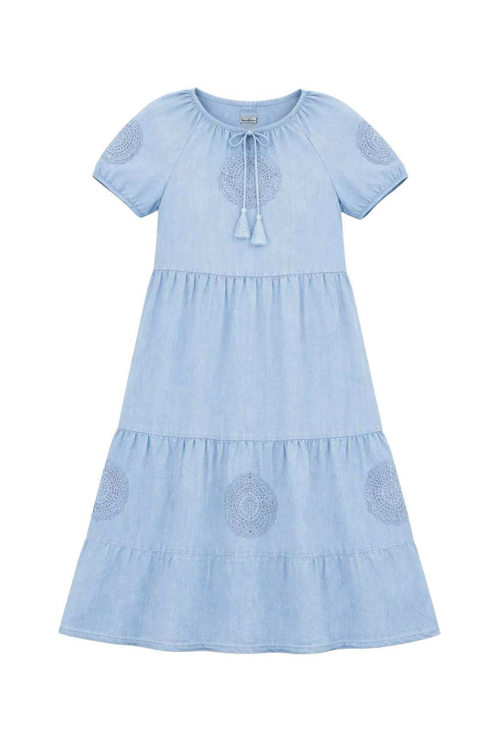 Denim Dress With Crochet Trim