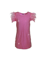 Crystal Feather Trim Sleeve Shimmer Sequin Dress