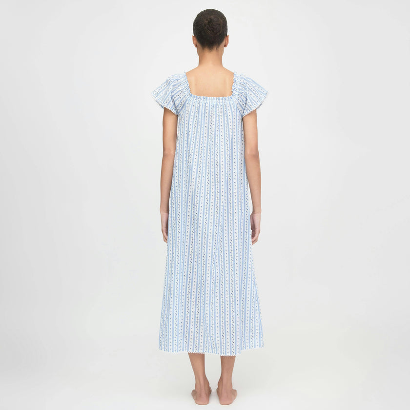 The Therese Nightgown - Blue Petal Stripe
