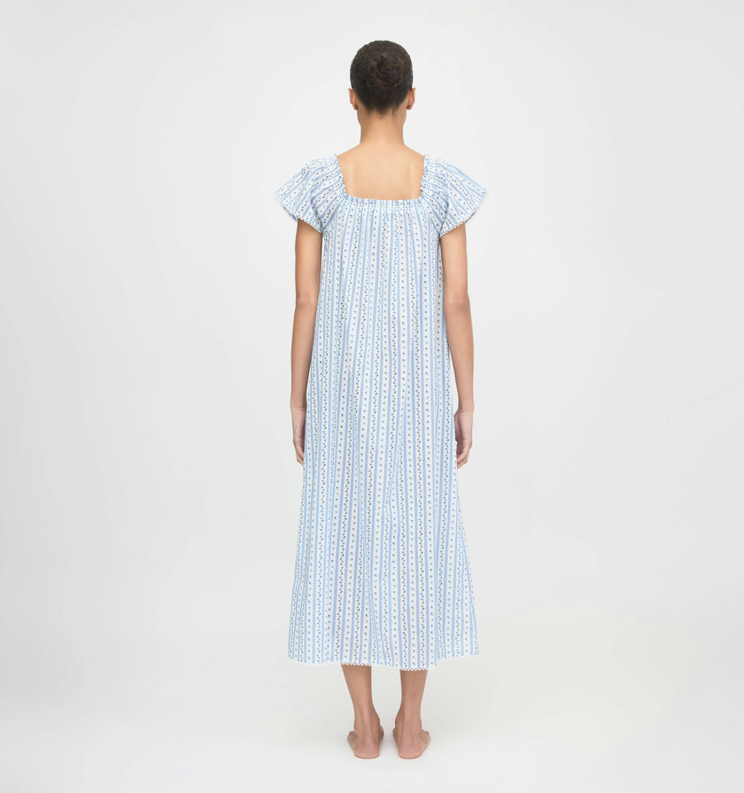 The Therese Nightgown - Blue Petal Stripe
