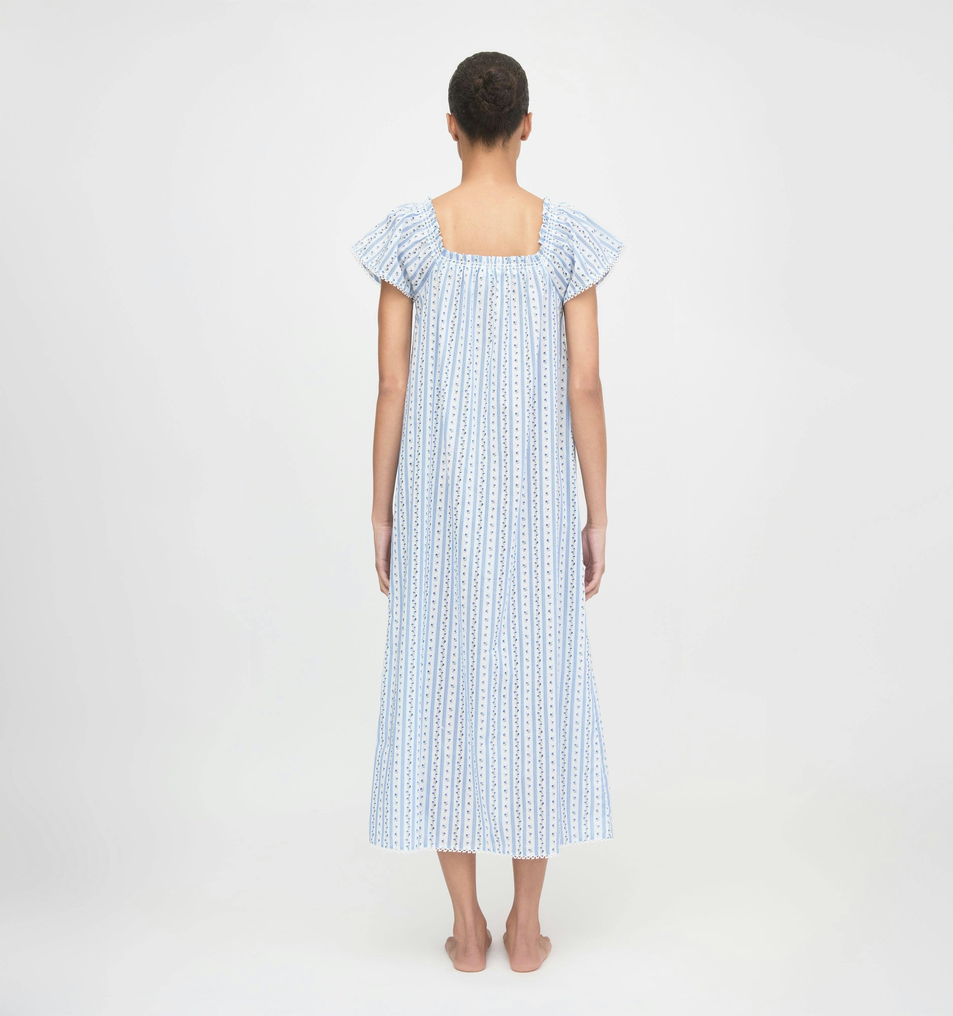 The Therese Nightgown - Blue Petal Stripe