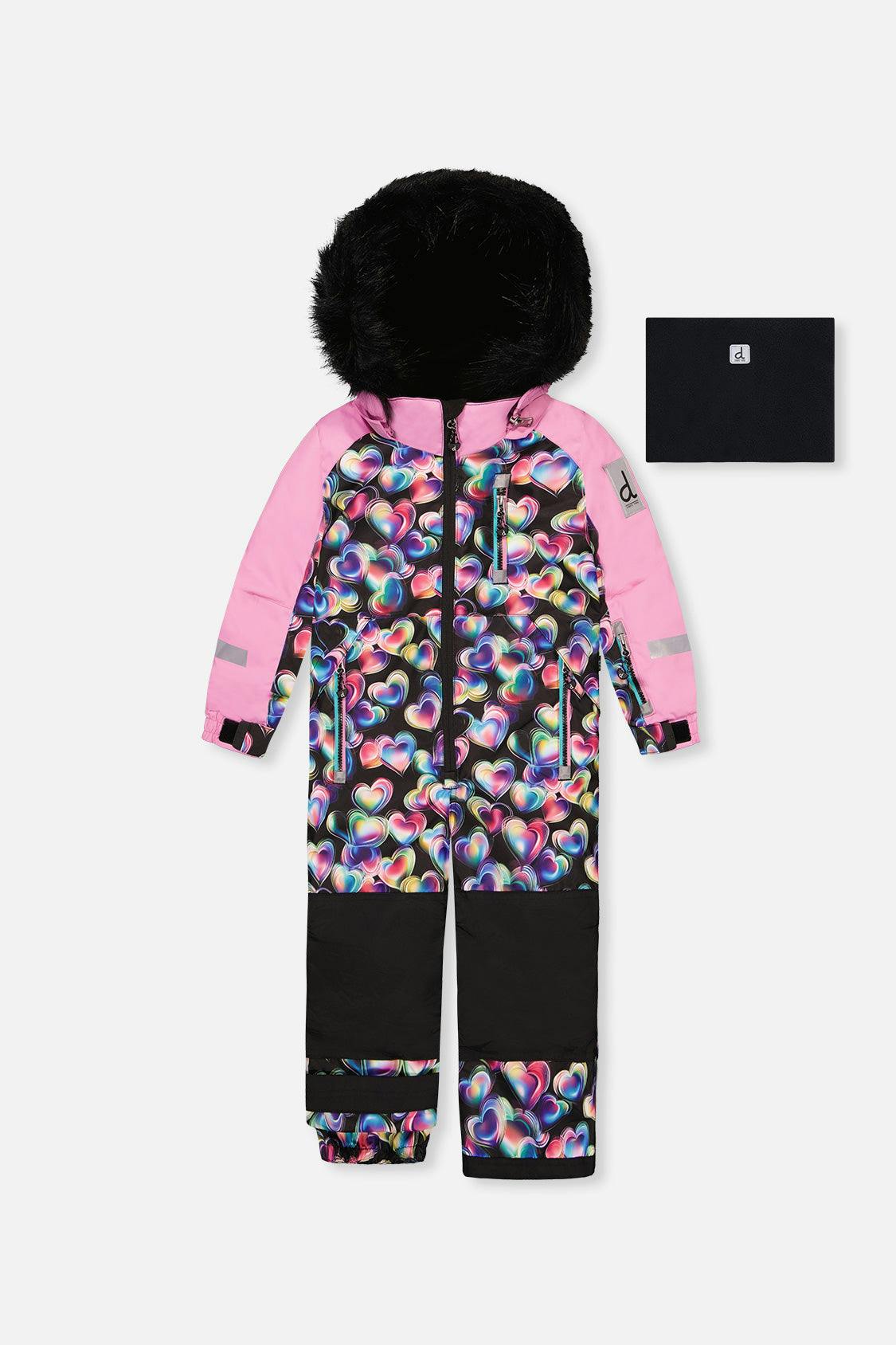 Kids One Piece Play Snowsuit Black Heart Print