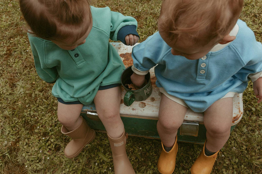 Graham Romper in Dusk Blue
