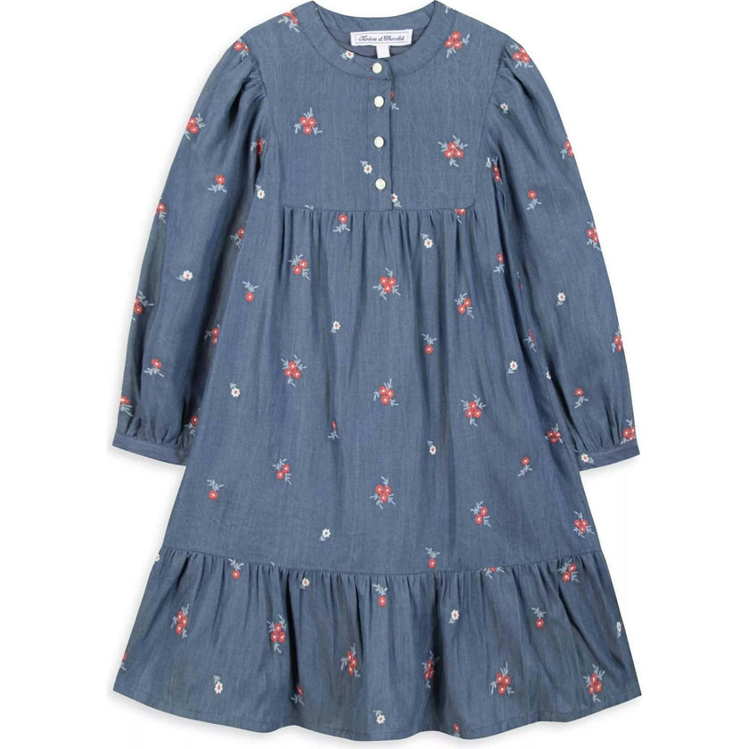 TARTINE ET CHOCOLAT Soft Chambray Floral Midi Dress