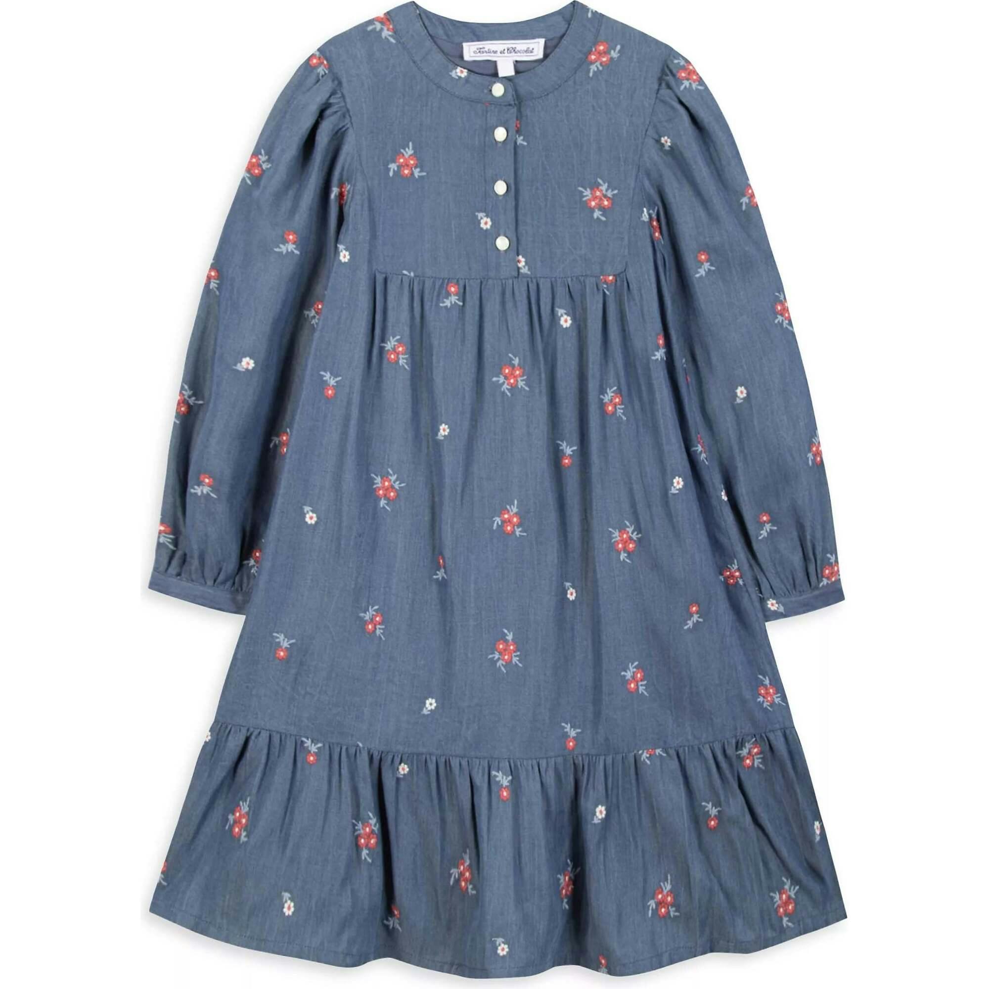 TARTINE ET CHOCOLAT Soft Chambray Floral Midi Dress