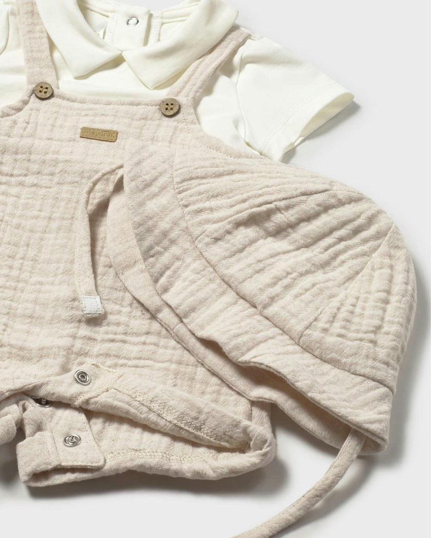 Beige Baby Romper & Hat Set