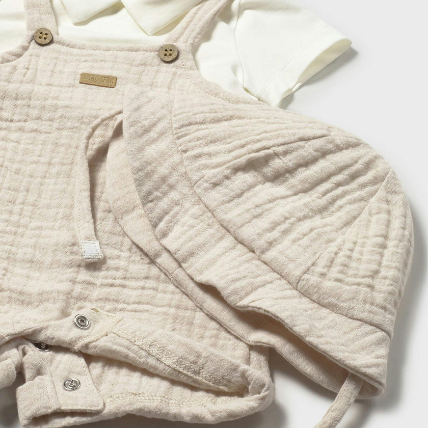 Beige Baby Romper & Hat Set