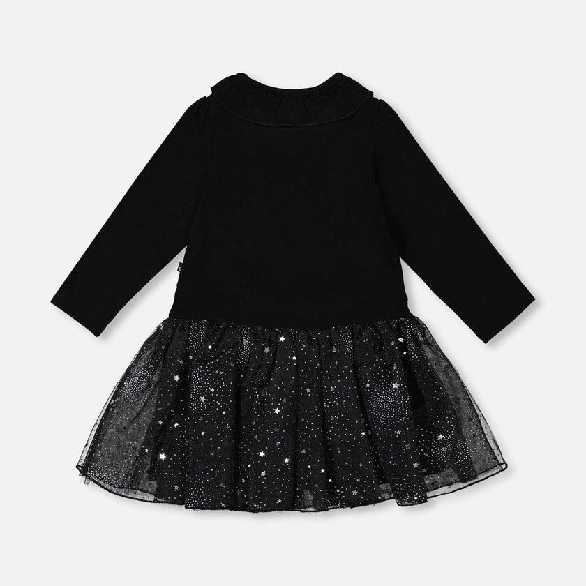 Bi-Material Dress with Glittering Skirt