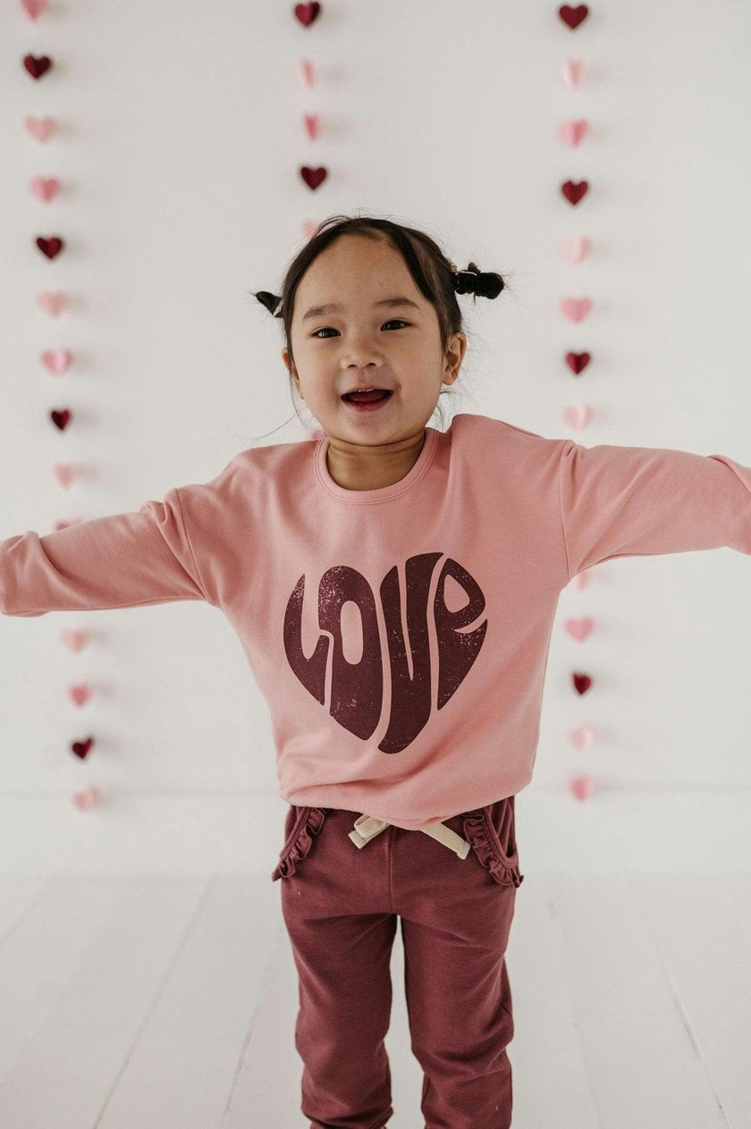 Girls Drop-Shoulder Pullover in Love in Rose Brown