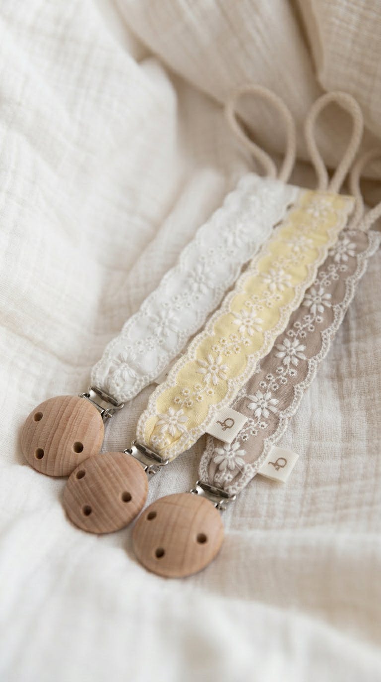Lace Pacifier Holder (Cream, Yellow, Brown)