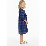 Sara Girl's Popover Dress Indigo Ikat, Blue