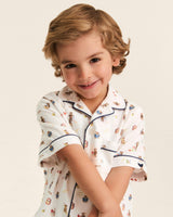 Kid's Twill Pajama Short Set in Teddy Goes To School