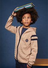 The Beige Merino Cable Knit Zip-Up Hoodie