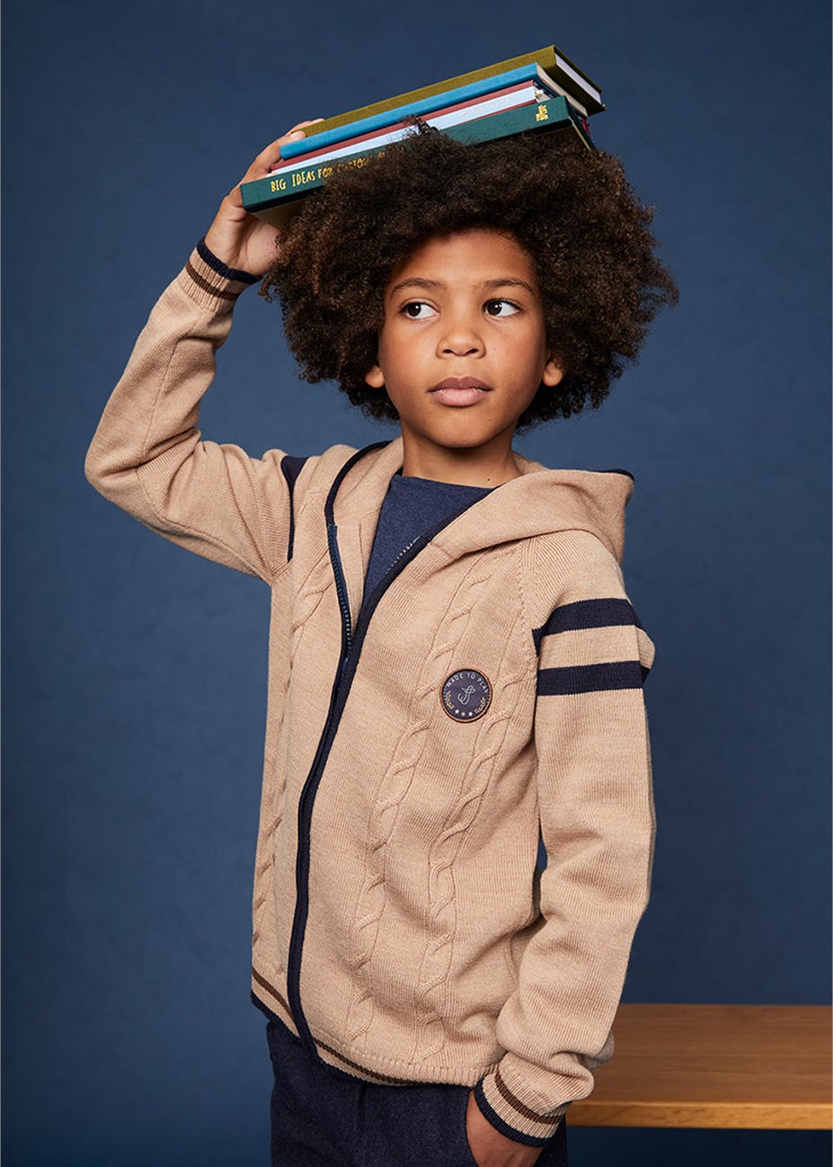 The Beige Merino Cable Knit Zip-Up Hoodie