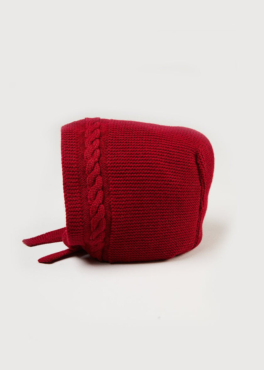 Cable Detail Knitted Bonnet In Red (S-L)