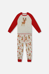 Organic Cotton Two-Piece Pajamas Beige Girly Reindeer Print