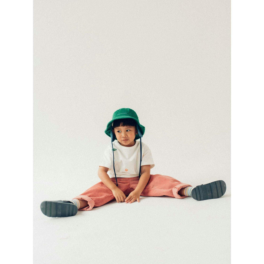 children's corduroy hat - jungle green + bluebird