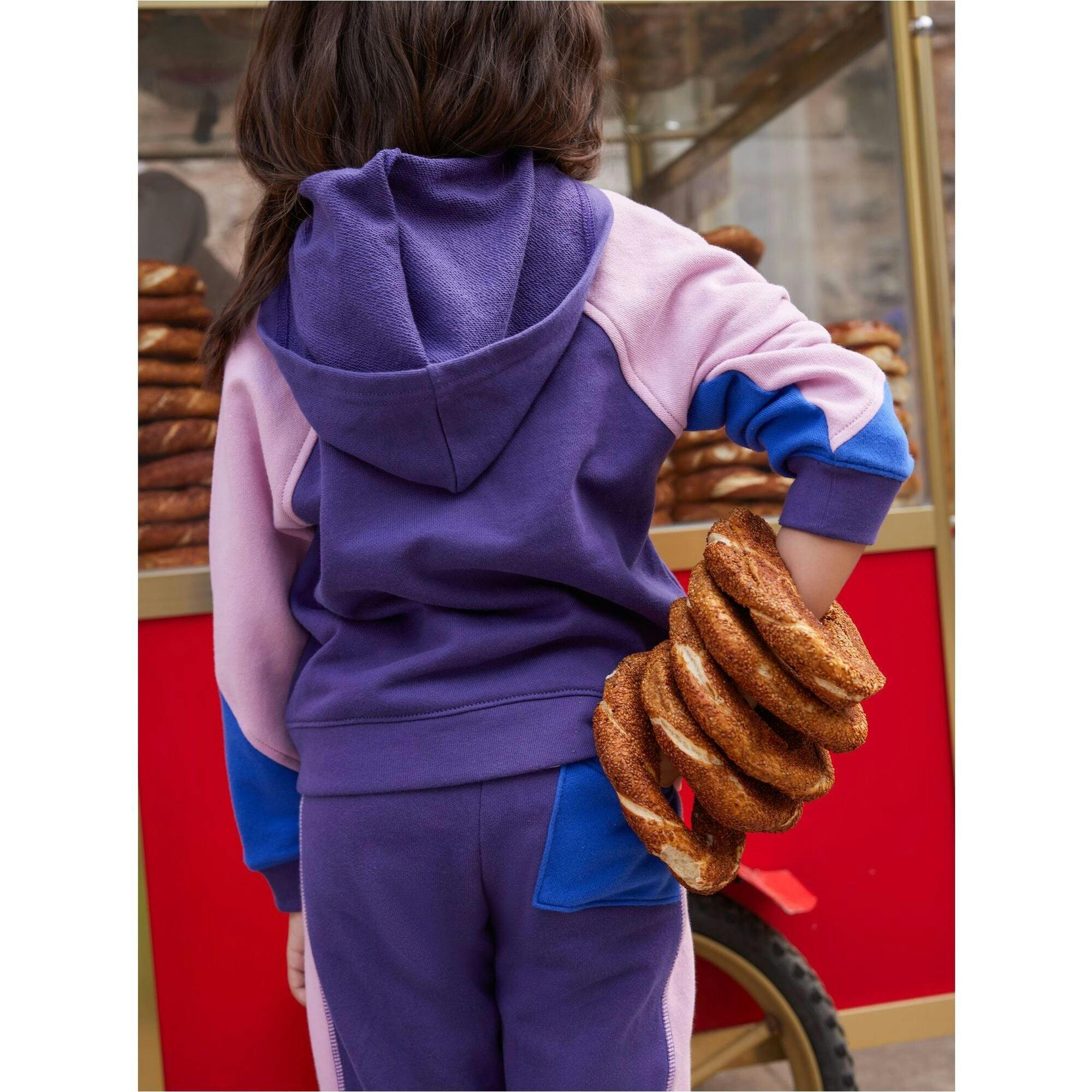 Colorblock Stripe-Out Elastic Waist Drawstring Pocket Joggers, Purple