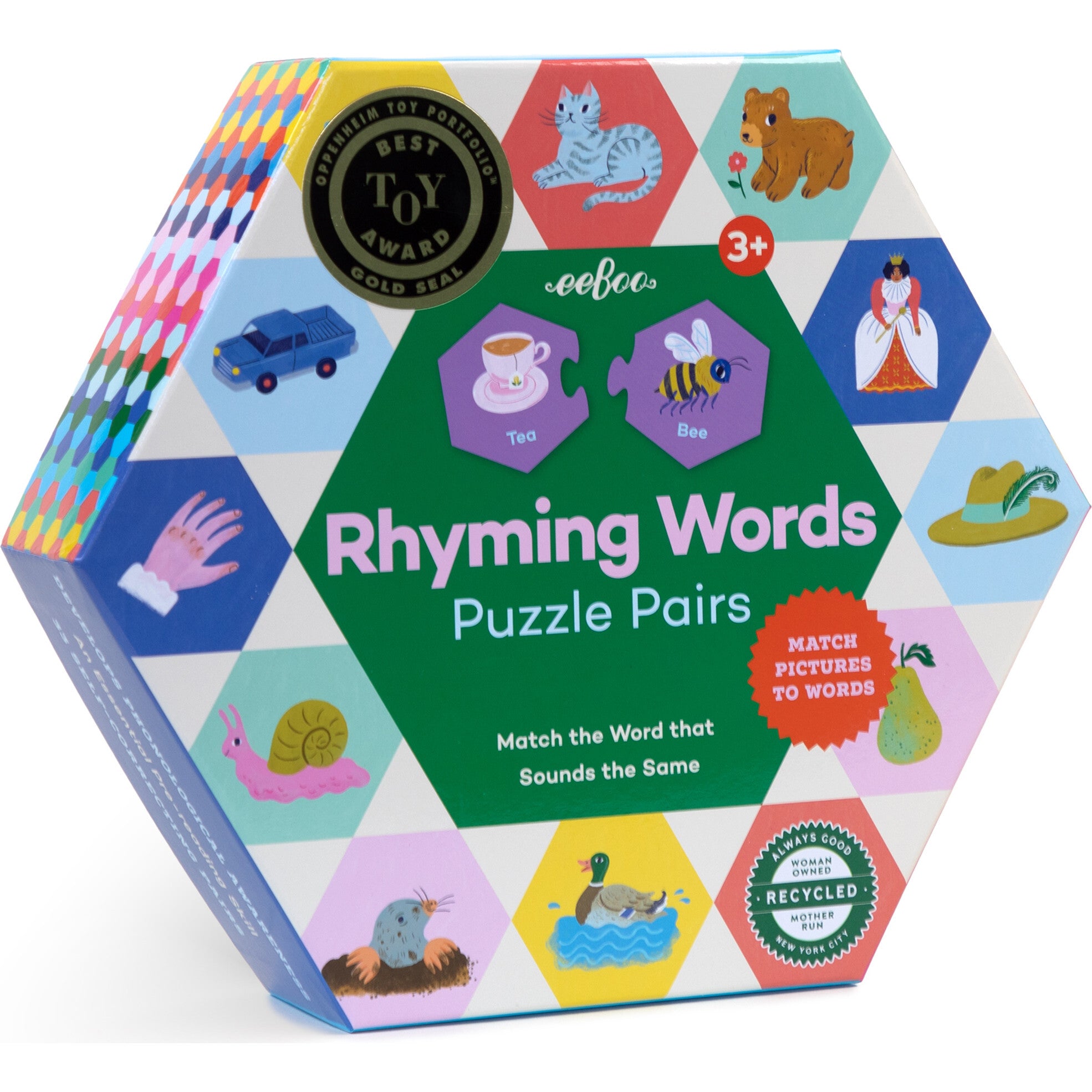Hexagon Puzzle Pairs: Rhyming Words