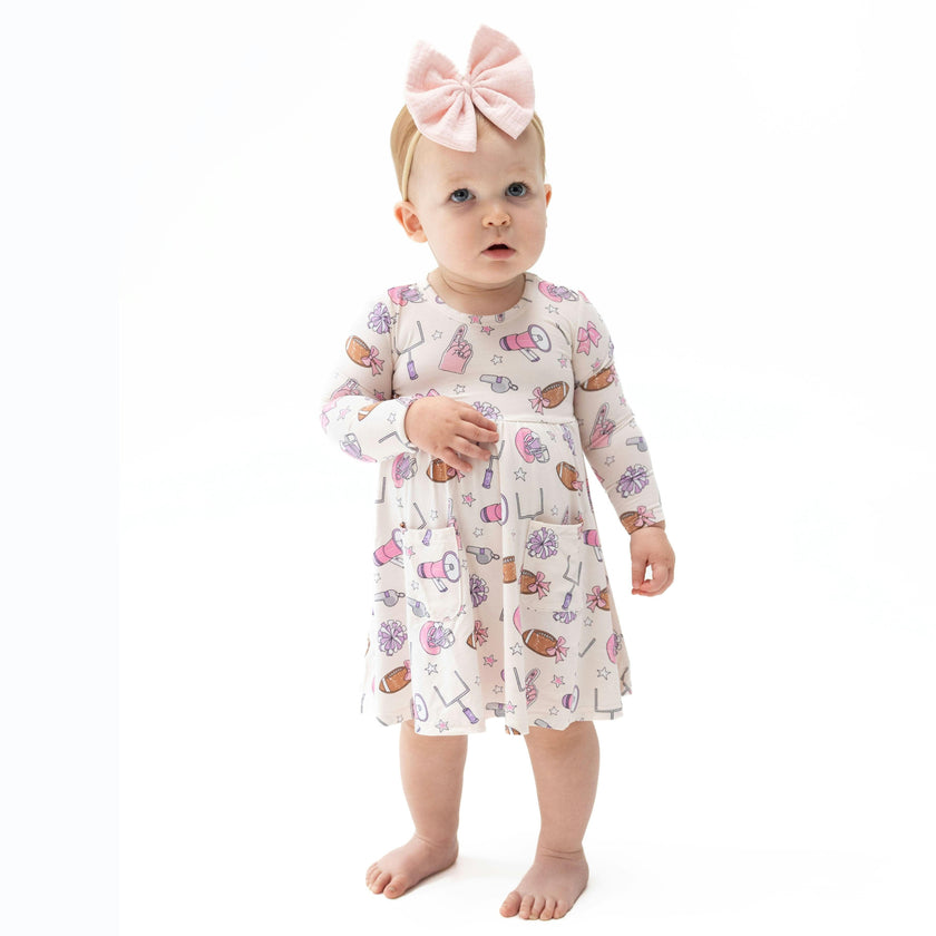 Football Cheer - Twirly Long Sleeve Dress with Bike Short
