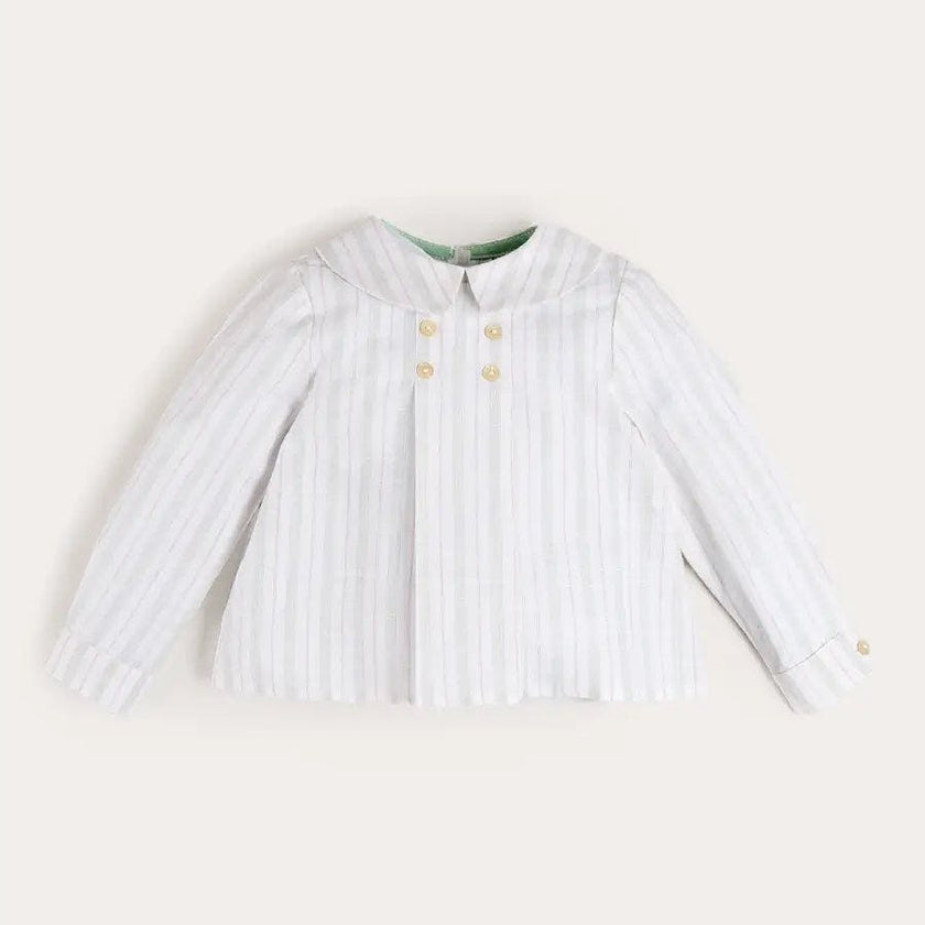 Hampton Stripe Button Detail Long Sleeve Shirt in Green (12mths-3yrs)