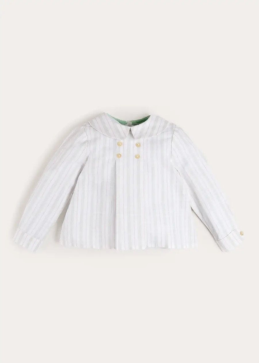 Hampton Stripe Button Detail Long Sleeve Shirt in Green (12mths-3yrs)