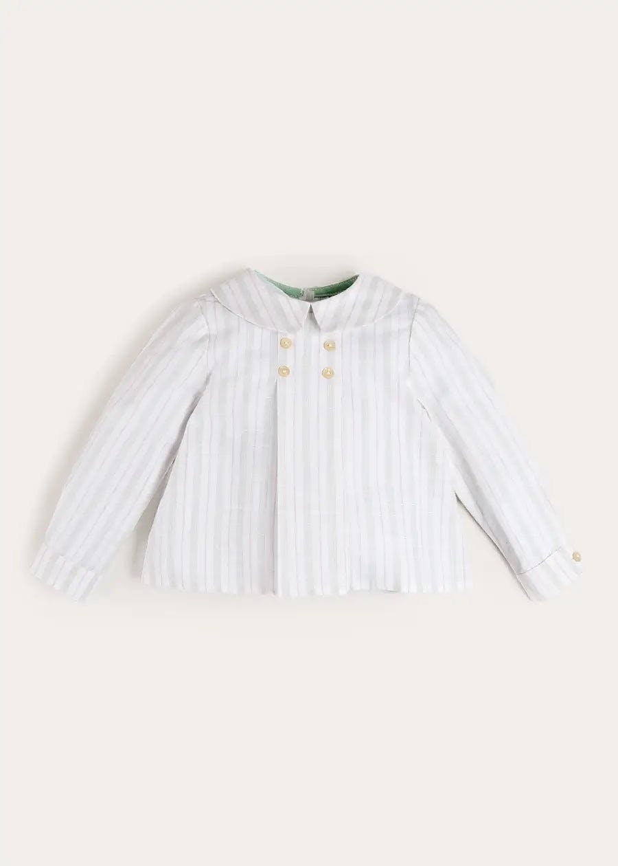 Hampton Stripe Button Detail Long Sleeve Shirt in Green (12mths-3yrs)
