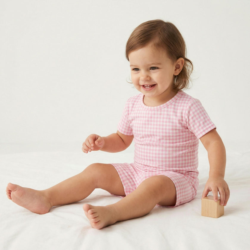 Sugar Gingham Short Sleeve & Shorts Bamboo Toddler Pajama Set