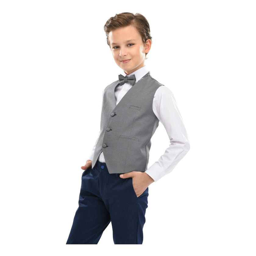 Gray Micro Print Vest & Bowtie