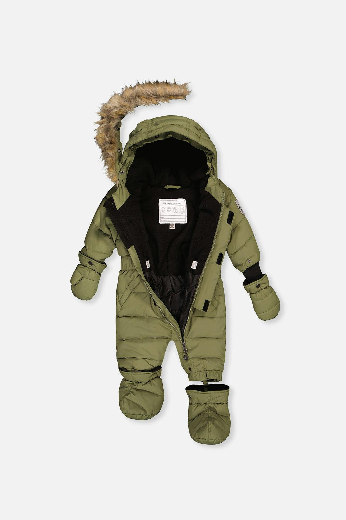 Baby Original One Piece Puffy Snowsuit With Removable Mittens And Boots Olive Green