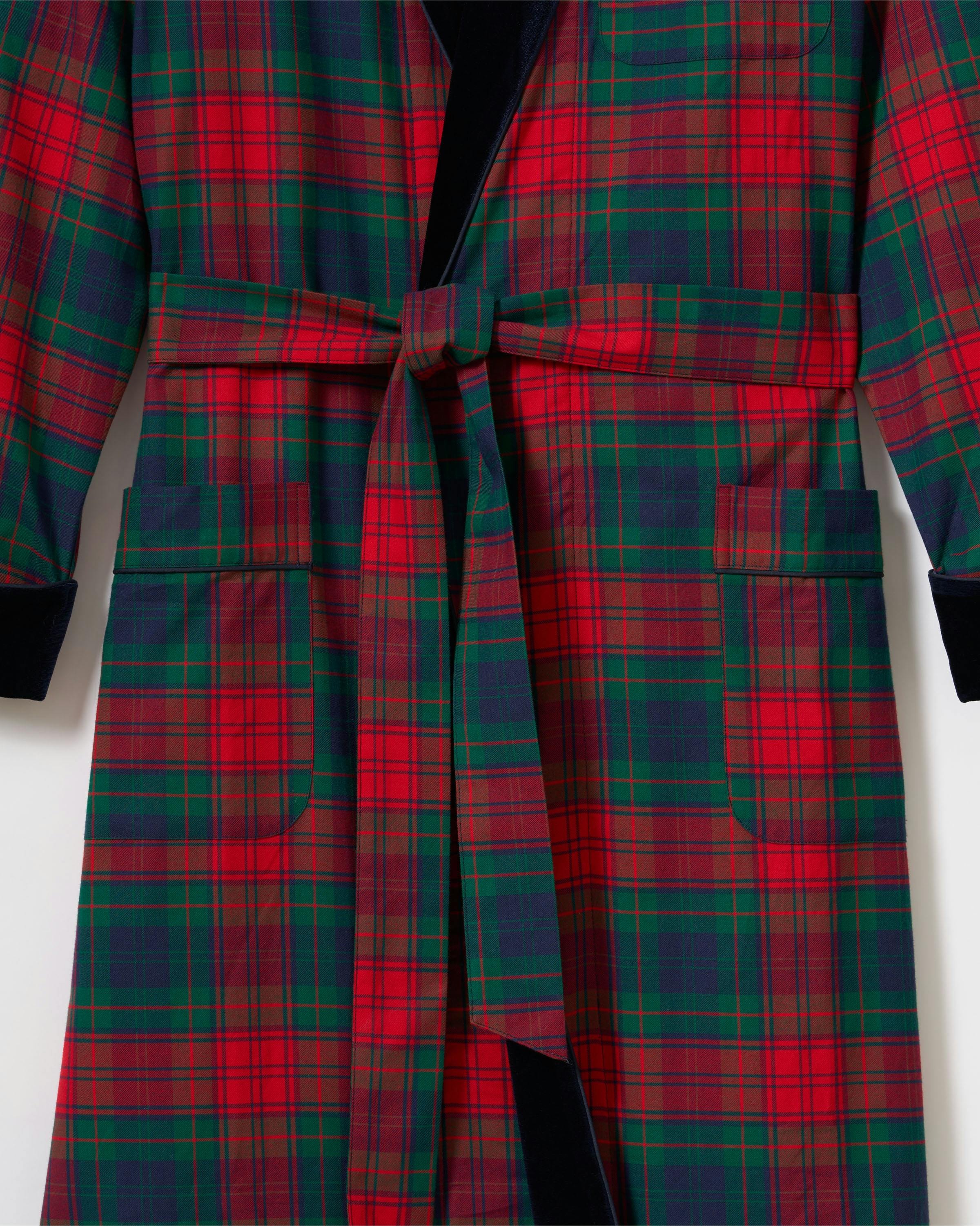 Men's Brushed Twill Velvet Trim Robe in St. James Tartan