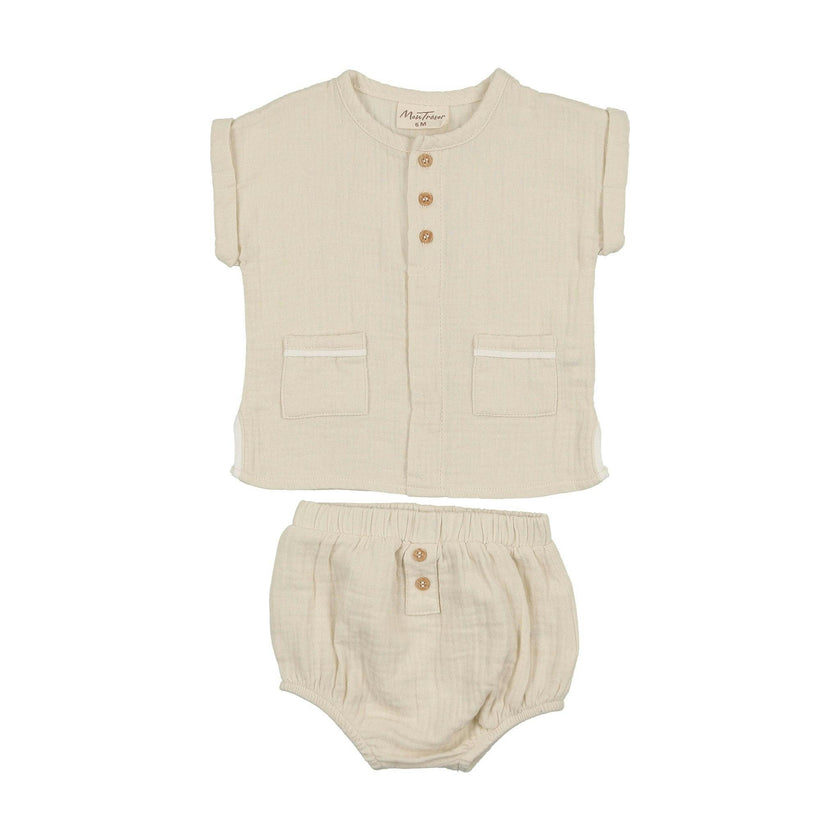Pockets and Pleats Ensemble Ivory & Taupe