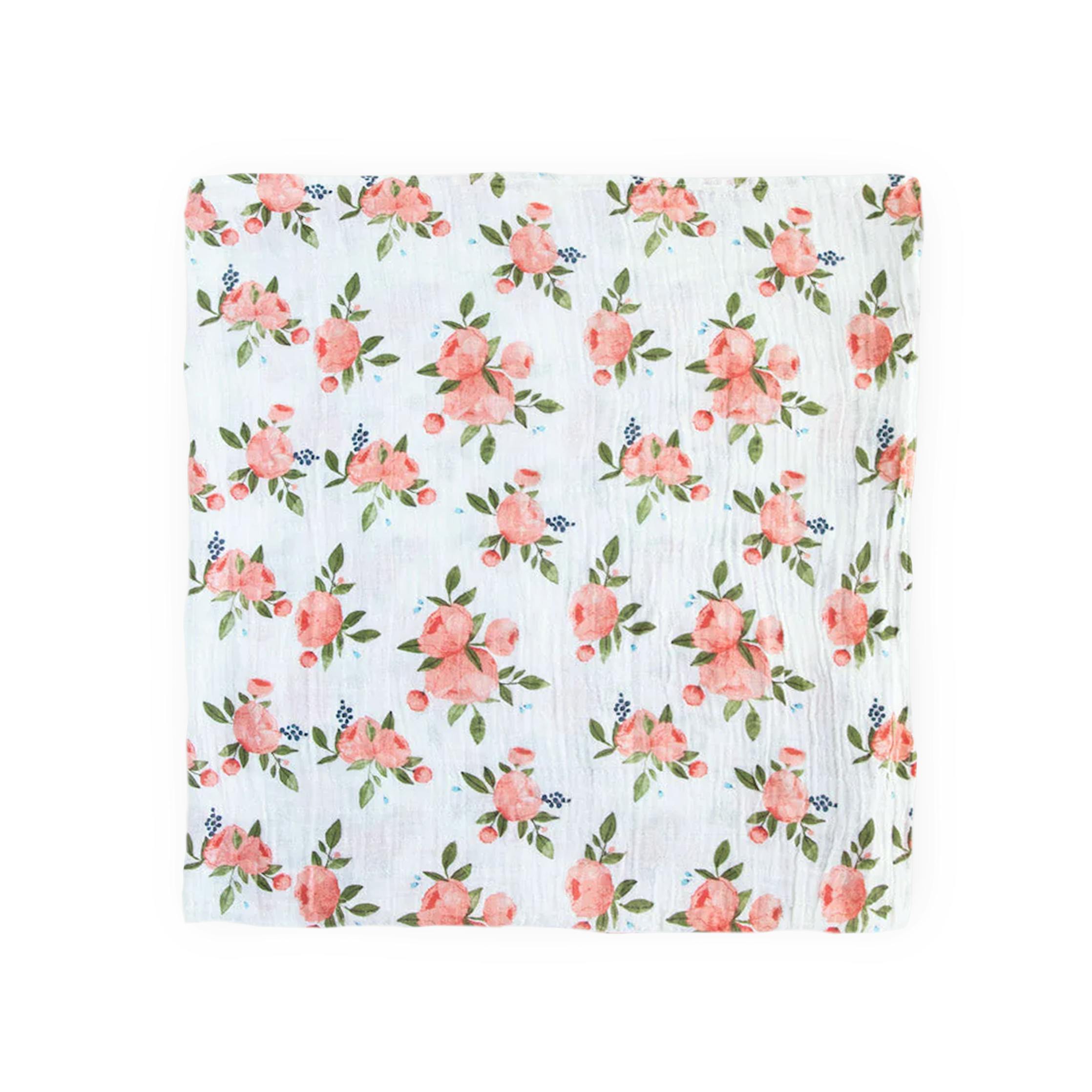 Cotton Muslin Swaddle Blanket - Watercolor Roses