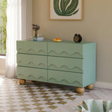 Lido Wave 6-Drawer Wide Assembled Dresser (56") in Light Sage/Honey