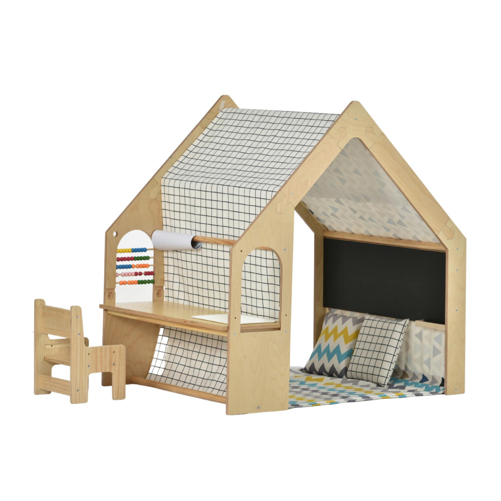 Flair | Indoor Wooden Playhouse with Desk, Chair & Chalkboard for Toddlers and Kids