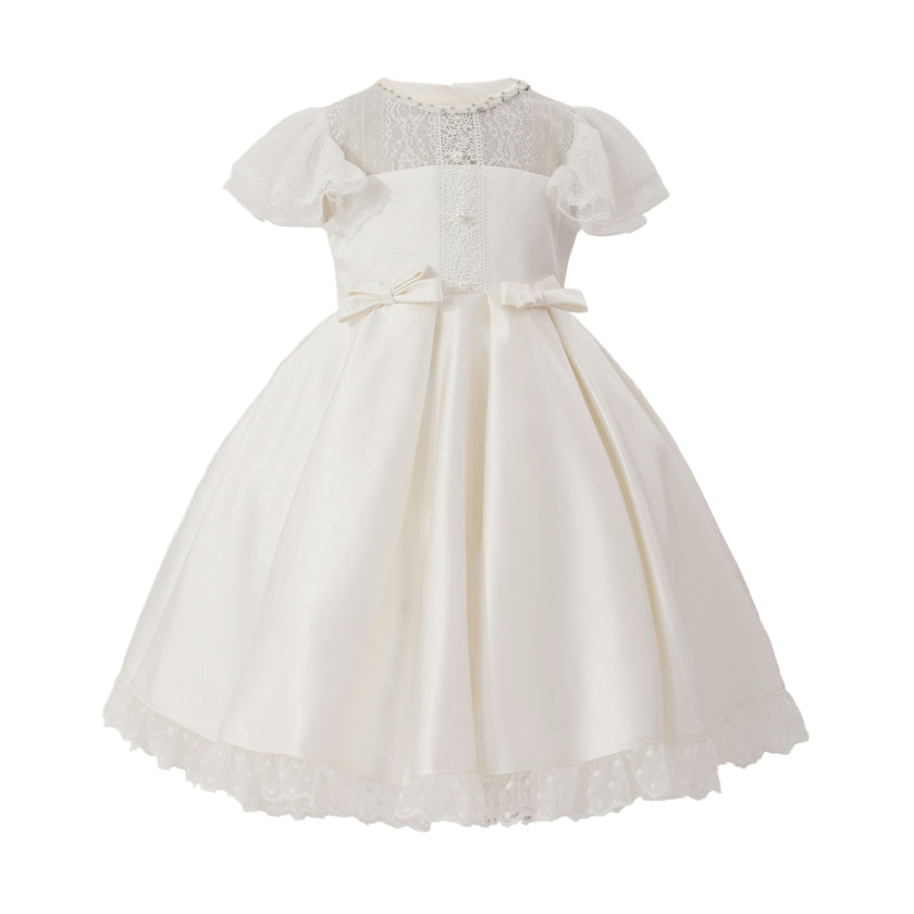 Ivory Riverelle Lace-Trim Puff Sleeve Dress
