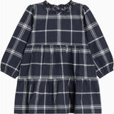 KENDI Neela Flannel Ruffle Neckline Long Sleeve Dress Navy Plaid