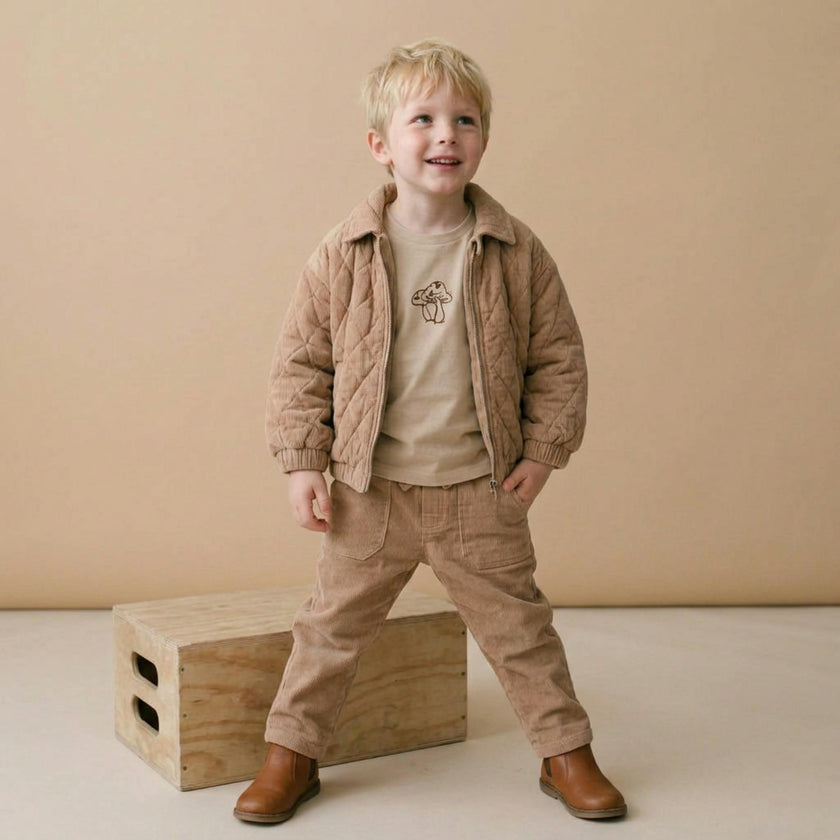 Organic Quilted Bomber Corduroy Jacket - Taupe