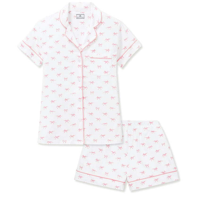 Women's Pima Short Sleeve Short Set in Blushing Bows