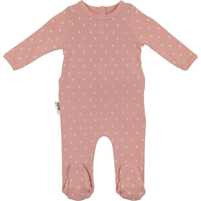Ribbed Pineapple Footie and Beanie Set, Salmon