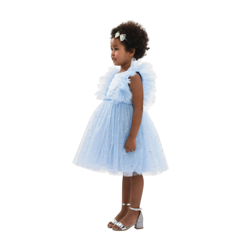Light Blue Party Dress with Glitter Stars
