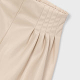 Beige Pleated Faux Leather Shorts