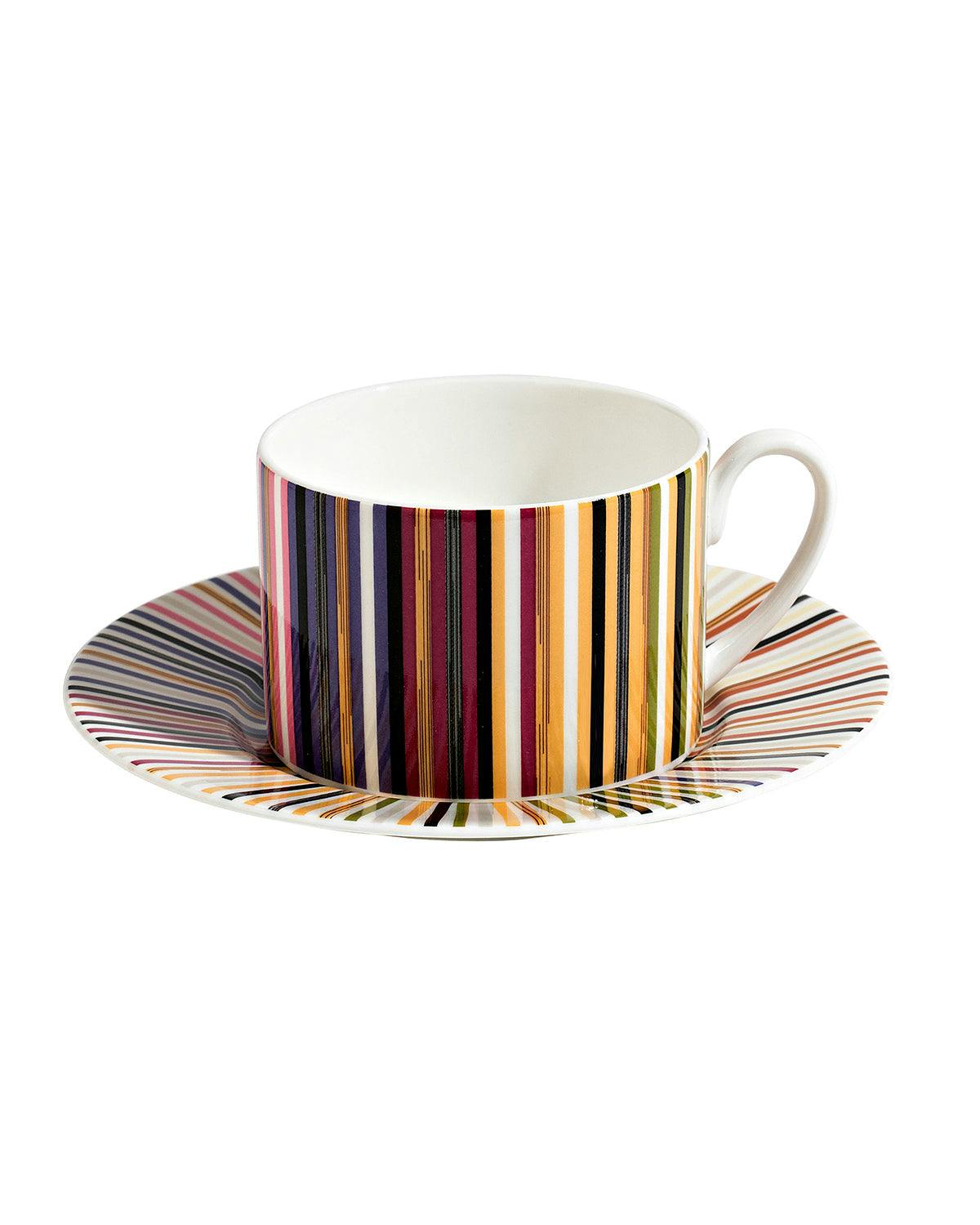 Tea Cup & Saucer Stripes Set of 2 In Luxury Box Jenkins 156 Diam. 3.3