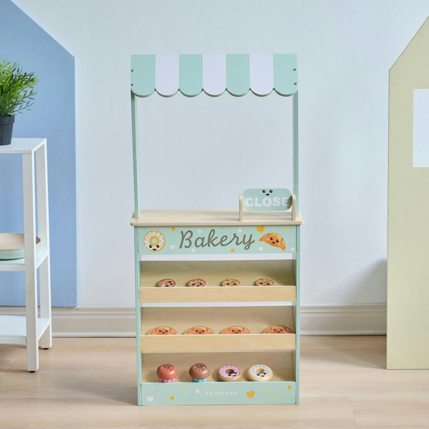 Teamson Kids Jolly Pals Wooden Bakery Stand with 12 Pastry Pieces