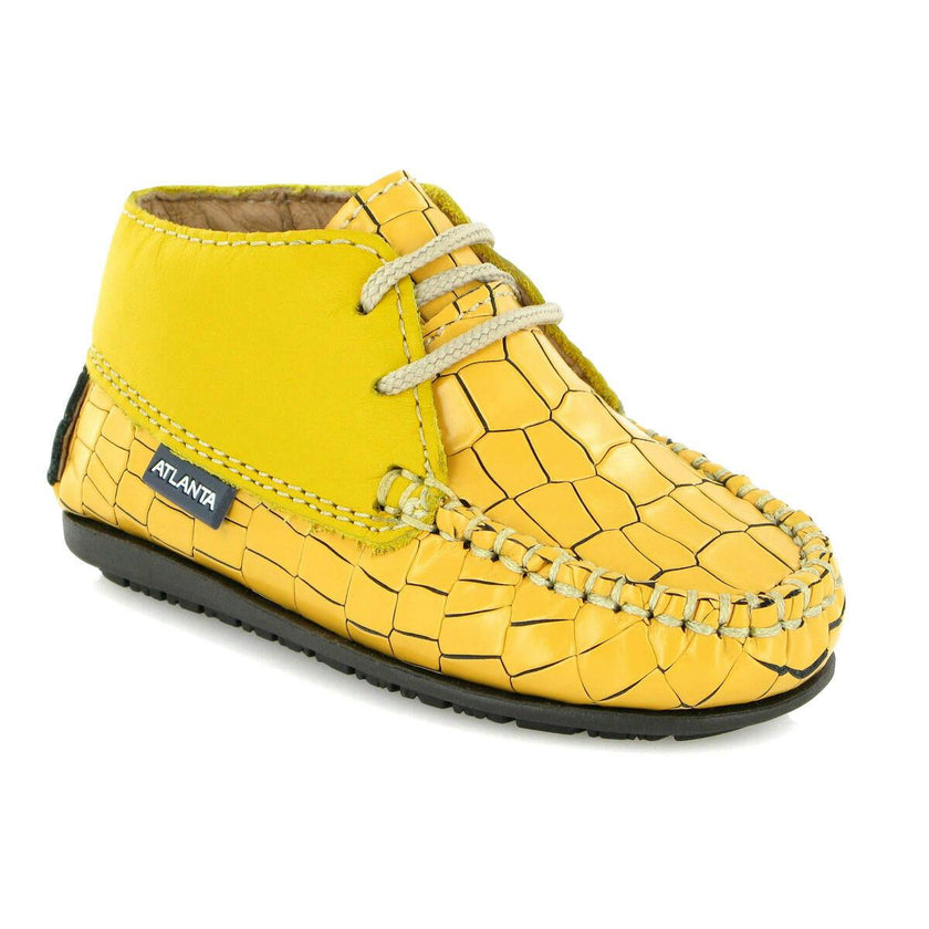 Ankle Moccasin Boots, Yellow Printed Leather