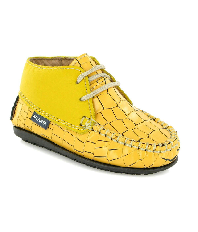 Ankle Moccasin Boots, Yellow Printed Leather