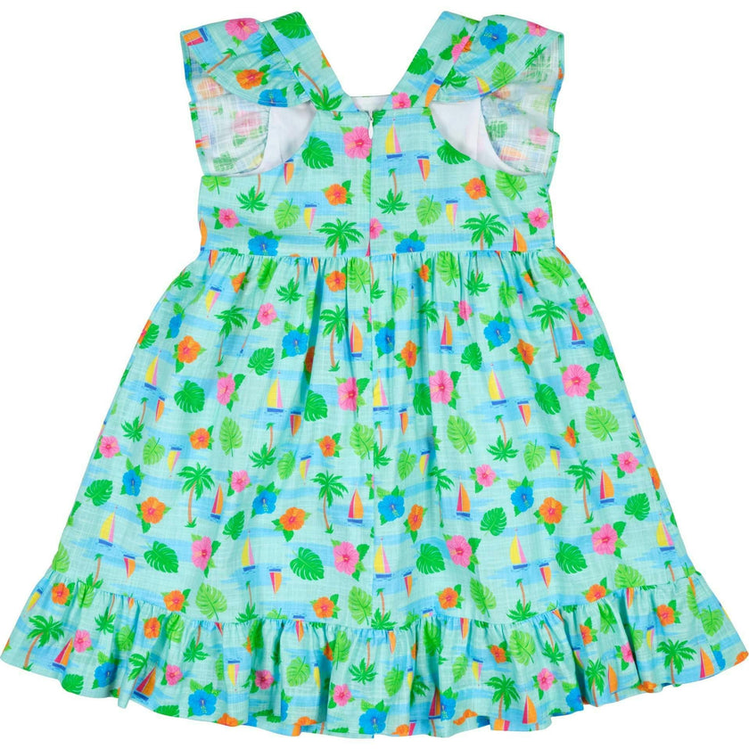 Printed Linen-Look Dress With Flower